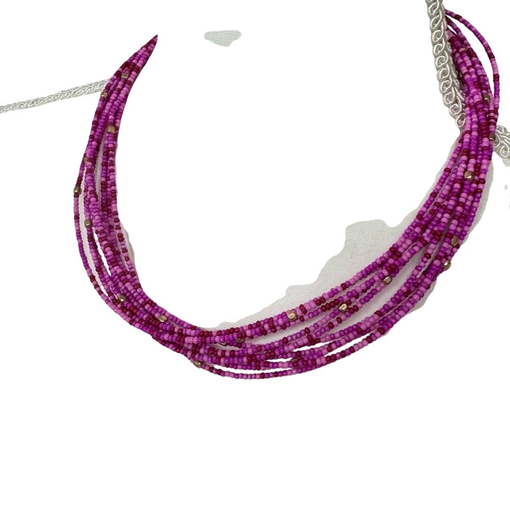 Magenta Pink Beaded Multi Strand Necklace Womens Jewelry Statement Bold Bright